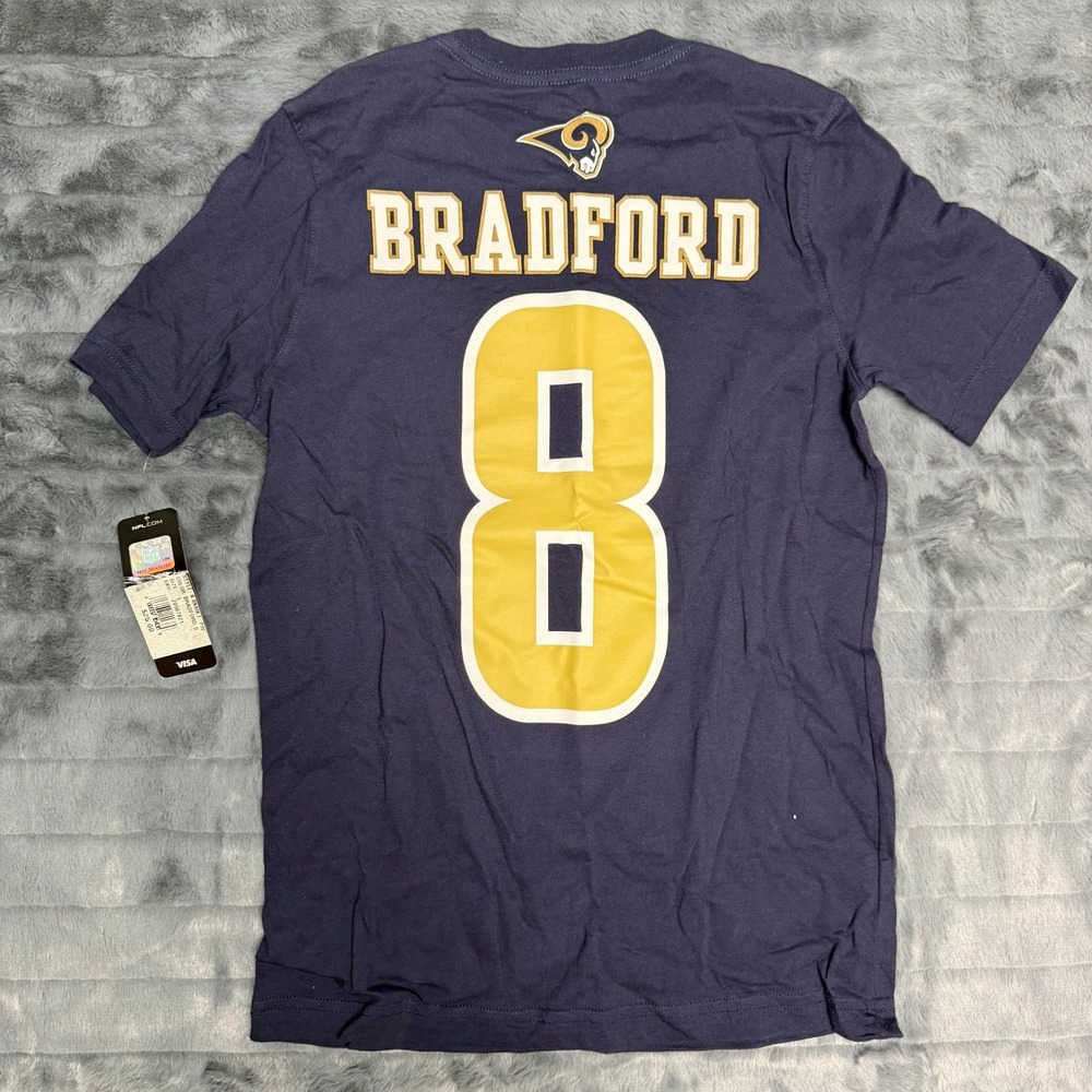 NFL St Louis Rams Sam Bradford 8 Youth Large 14/16 Navy Blue T-Shirt New K8NAIK